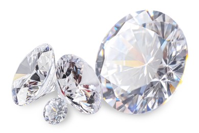 Image of Many beautiful dazzling diamonds on white background