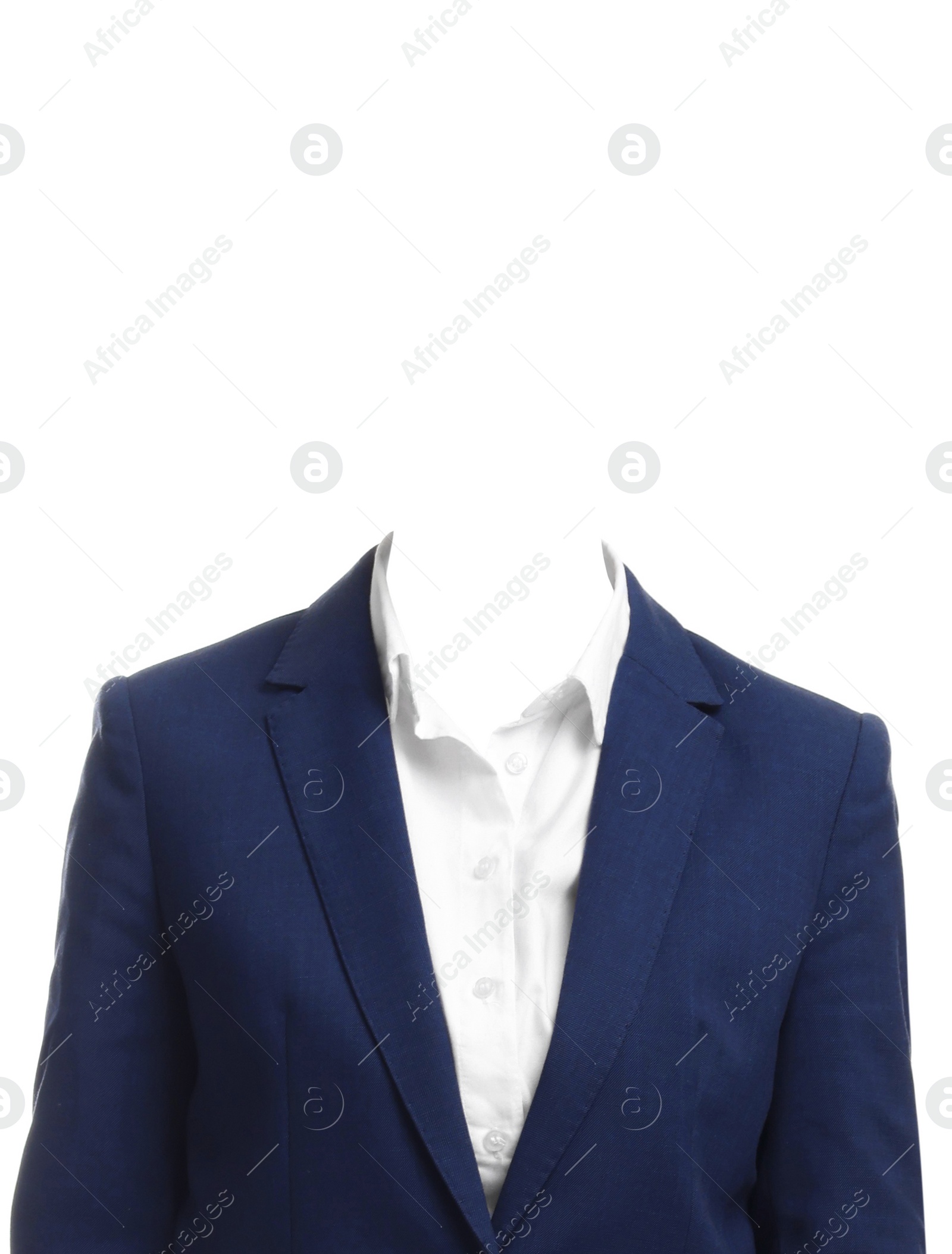 Image of Outfit replacement template for passport photo or other documents. Formal wear isolated on white