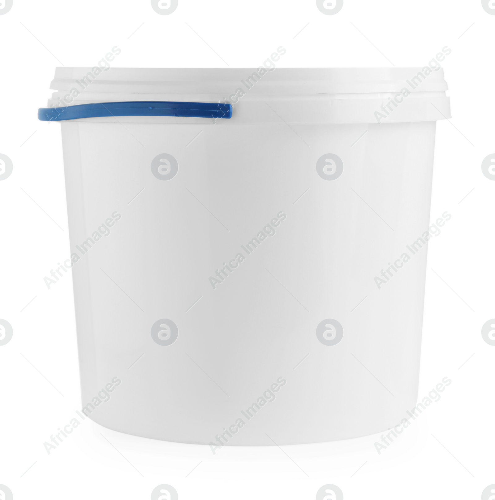 Photo of One blank plastic bucket isolated on white