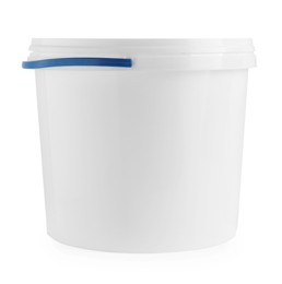 Photo of One blank plastic bucket isolated on white