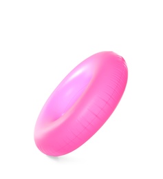 Photo of Bright inflatable ring on white background. Summer holidays