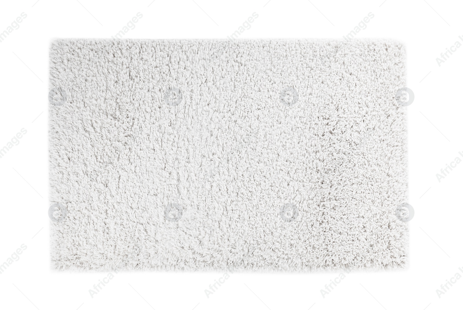 Photo of Fuzzy carpet on white background, top view. Interior element