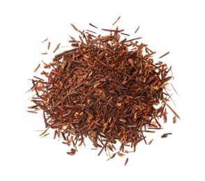 Heap of rooibos tea isolated on white, top view