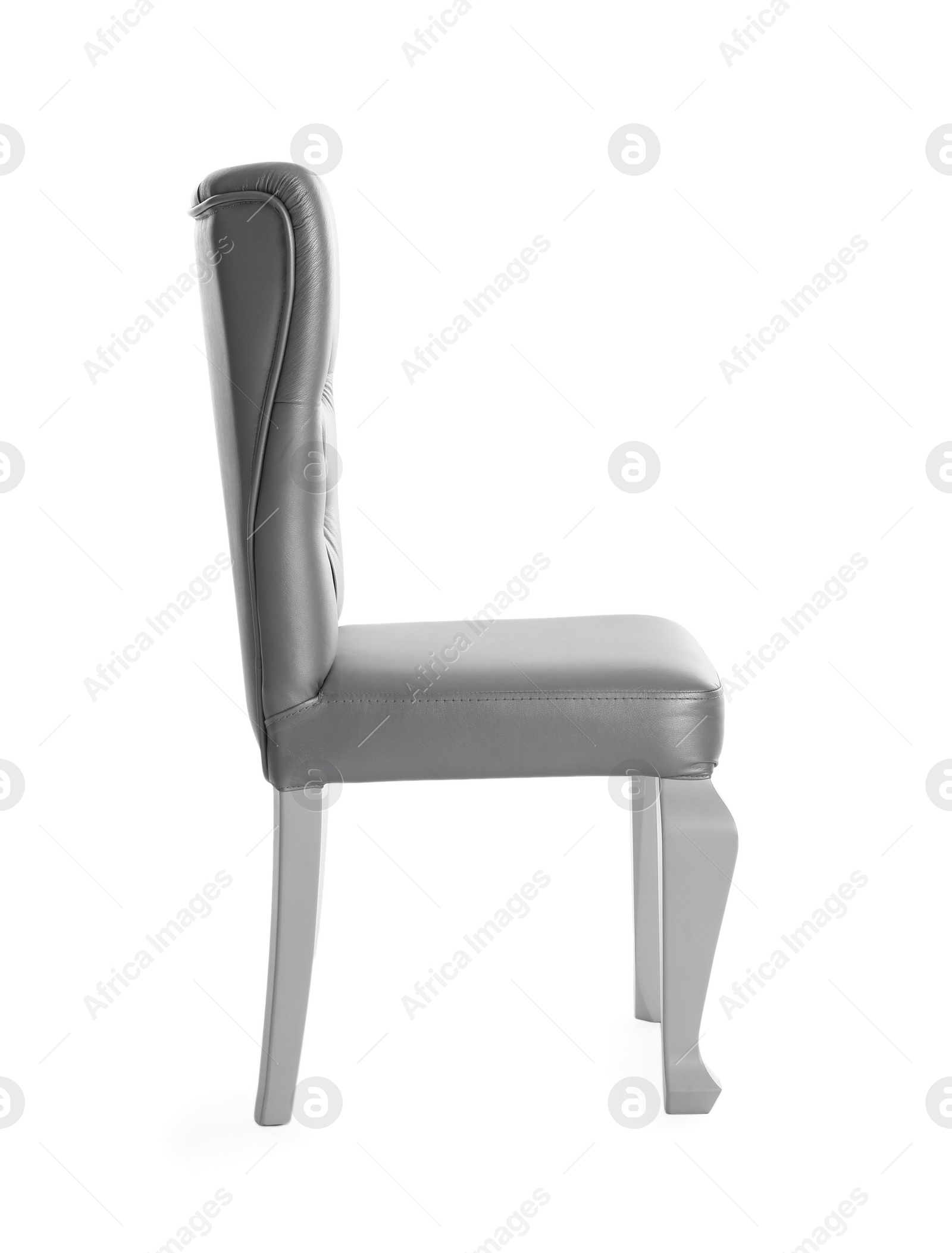 Photo of Stylish silver chair on white background. Element of interior design