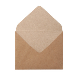 Photo of Brown paper envelope isolated on white. Mail service