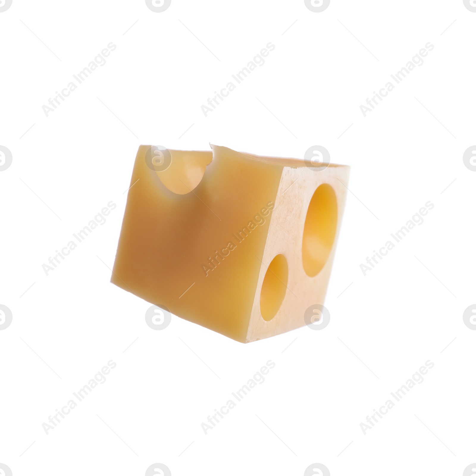 Photo of Piece of cheese with holes isolated on white