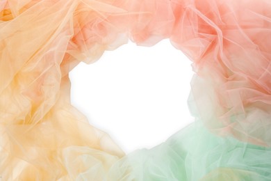Frame made of colorful tulle fabrics on white background. Space for text