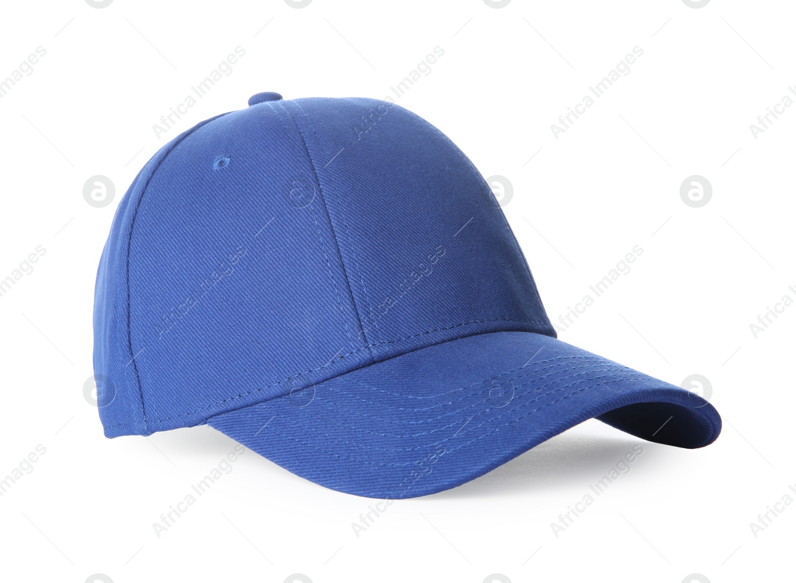 Photo of Stylish blue baseball cap isolated on white