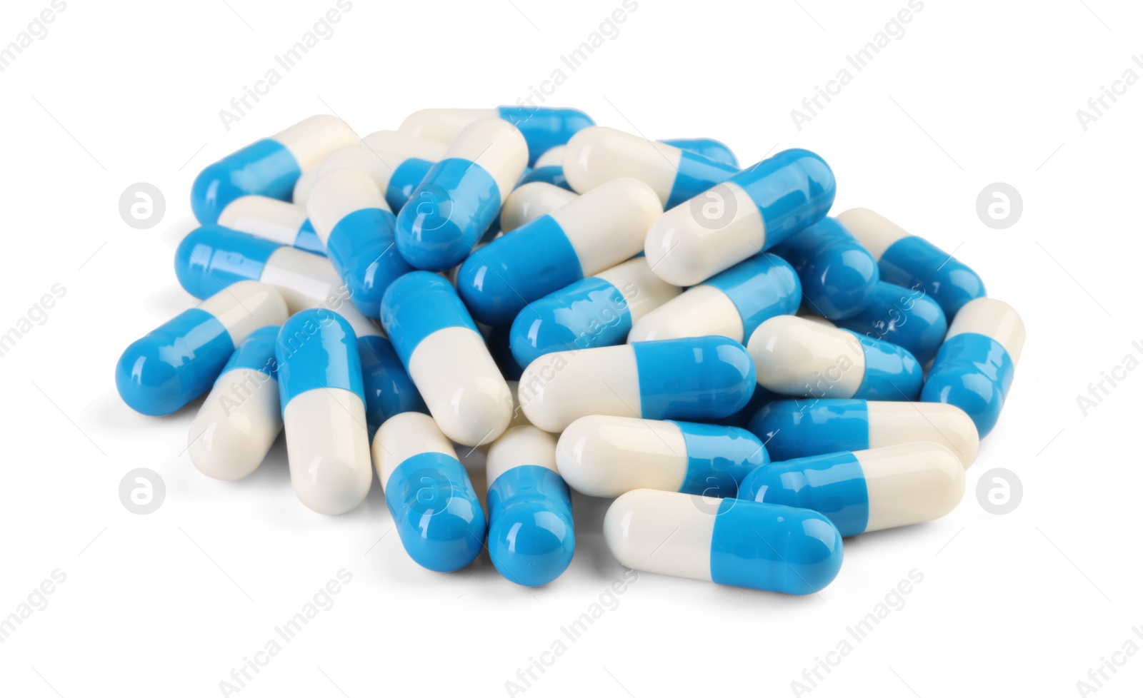 Photo of Pile of antibiotic pills isolated on white