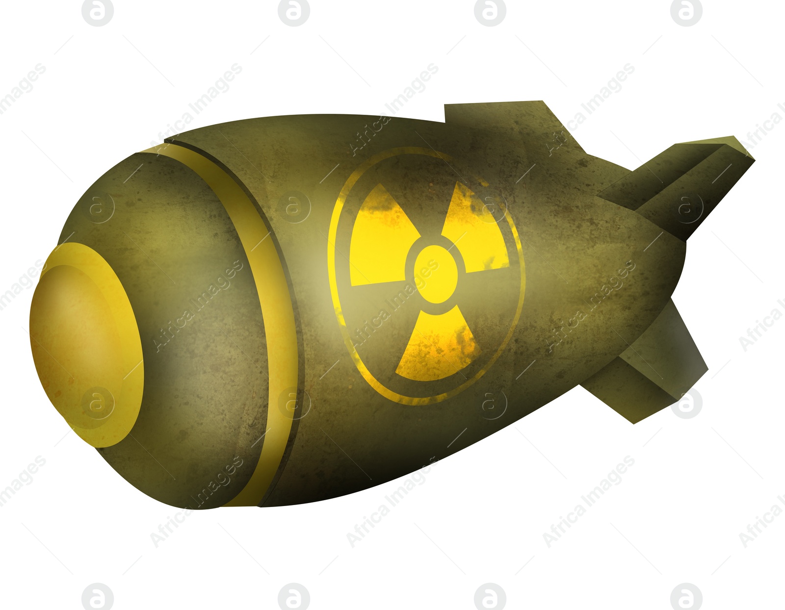 Illustration of  atomic weapon with radiation warning symbol on white background