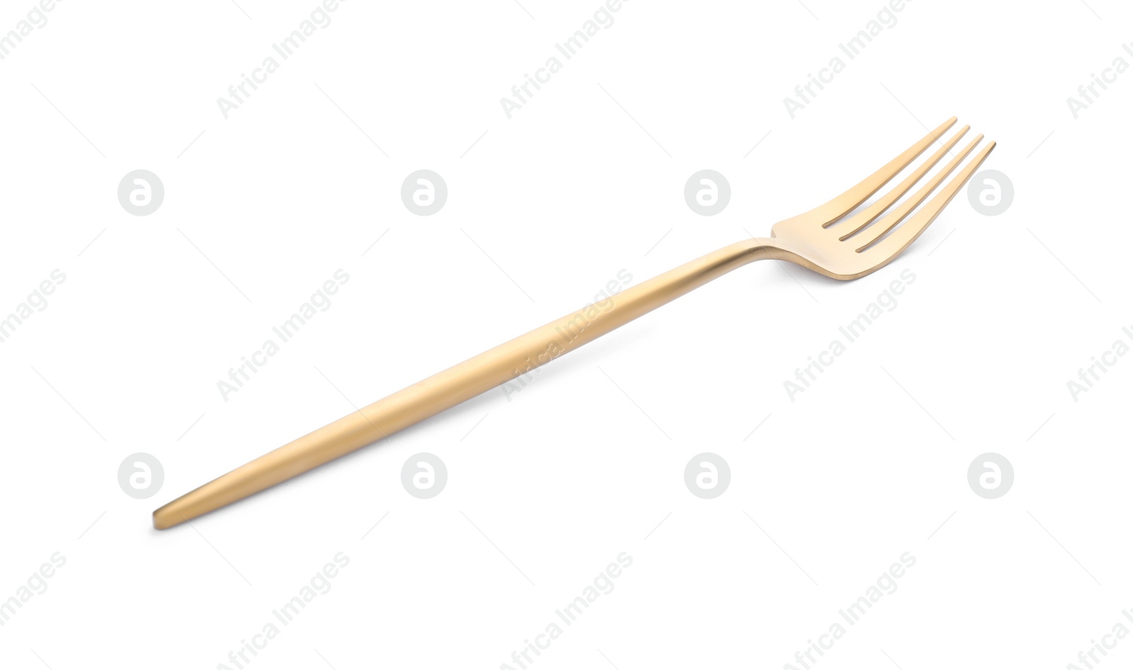 Photo of Elegant shiny golden fork isolated on white