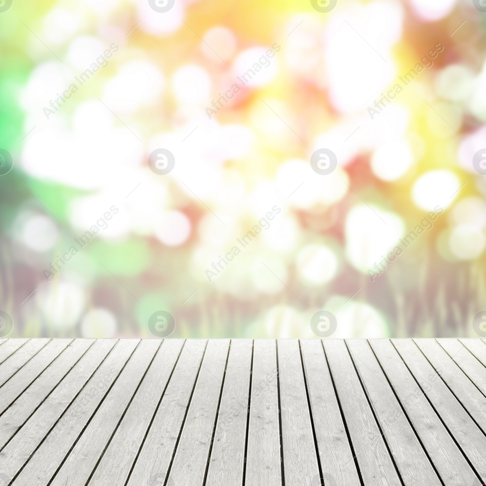 Image of Empty wooden surface against blurred background. Bokeh effect