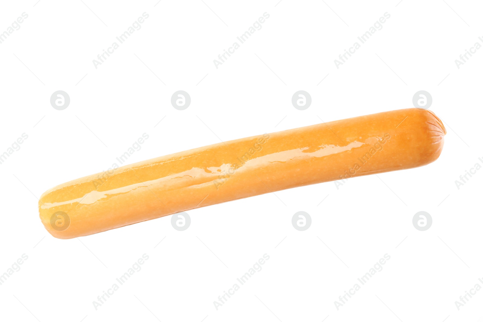 Photo of Fresh raw sausage isolated on white. Ingredient for hot dog