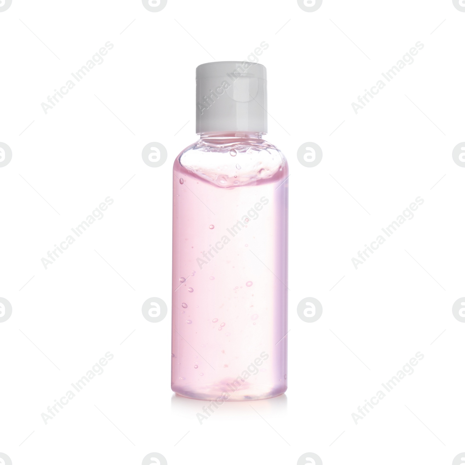Photo of Bottle of antibacterial hand gel on white background