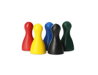 Photo of Colorful board game pieces on white background