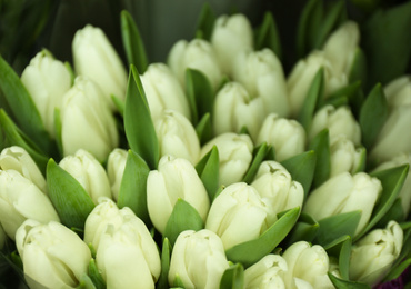 Photo of Fresh bouquet of beautiful tulip flowers, closeup