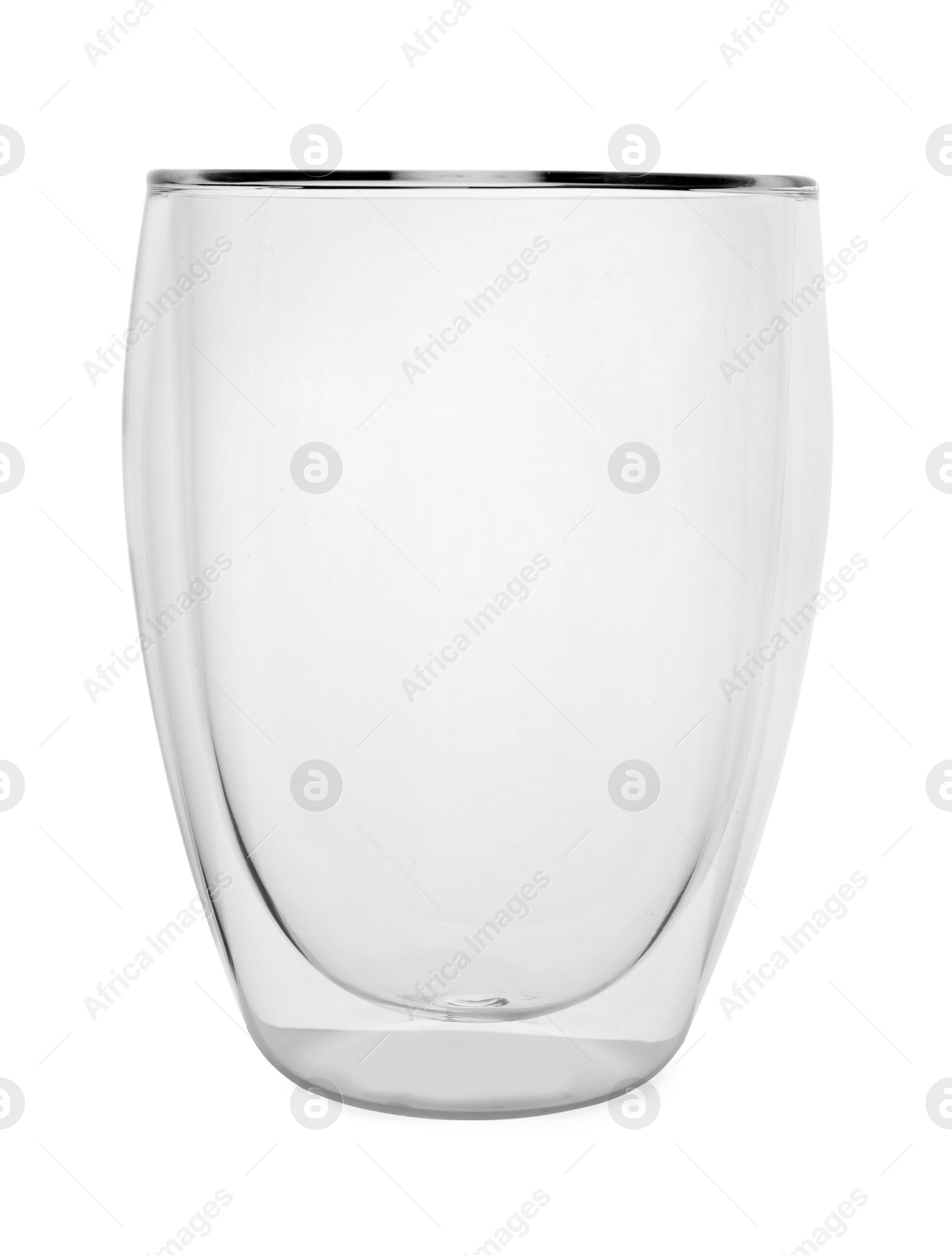 Photo of New empty clear glass on white background