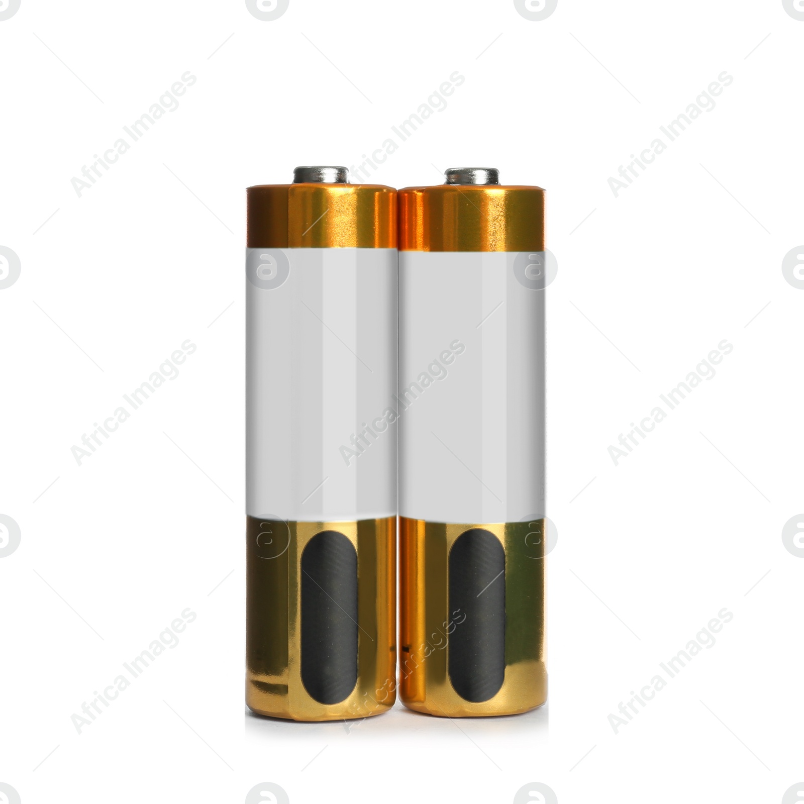 Image of New AA batteries on white background. Dry cell