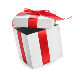 Photo of Beautifully decorated gift box on white background