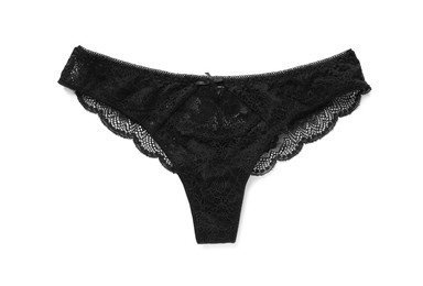 Photo of Elegant black women's underwear isolated on white, top view