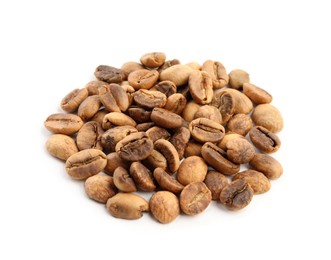 Photo of Heap of roasted coffee beans isolated on white