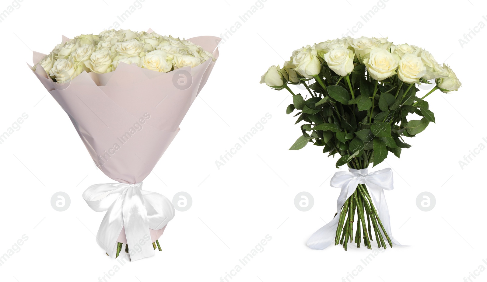 Image of Two beautiful rose bouquets on white background