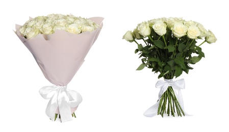 Two beautiful rose bouquets on white background