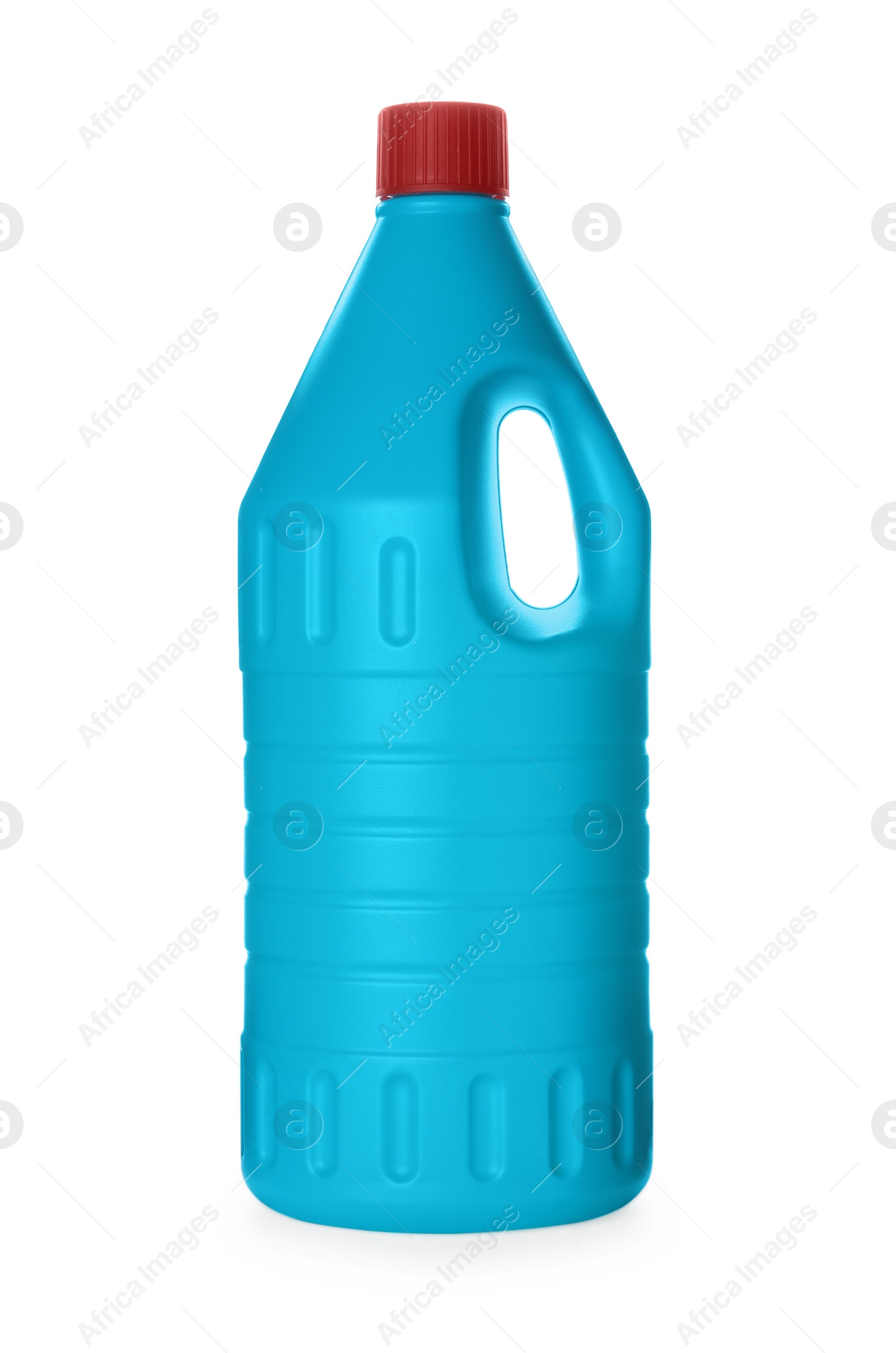 Photo of Blue bottle of cleaning product isolated on white