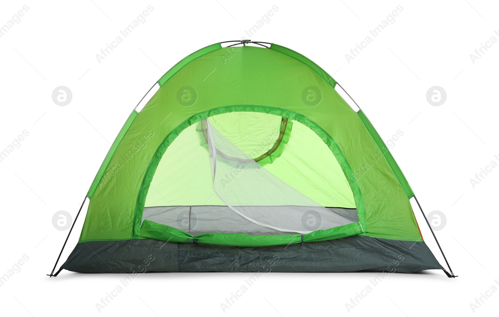 Photo of Bright green camping tent on white background