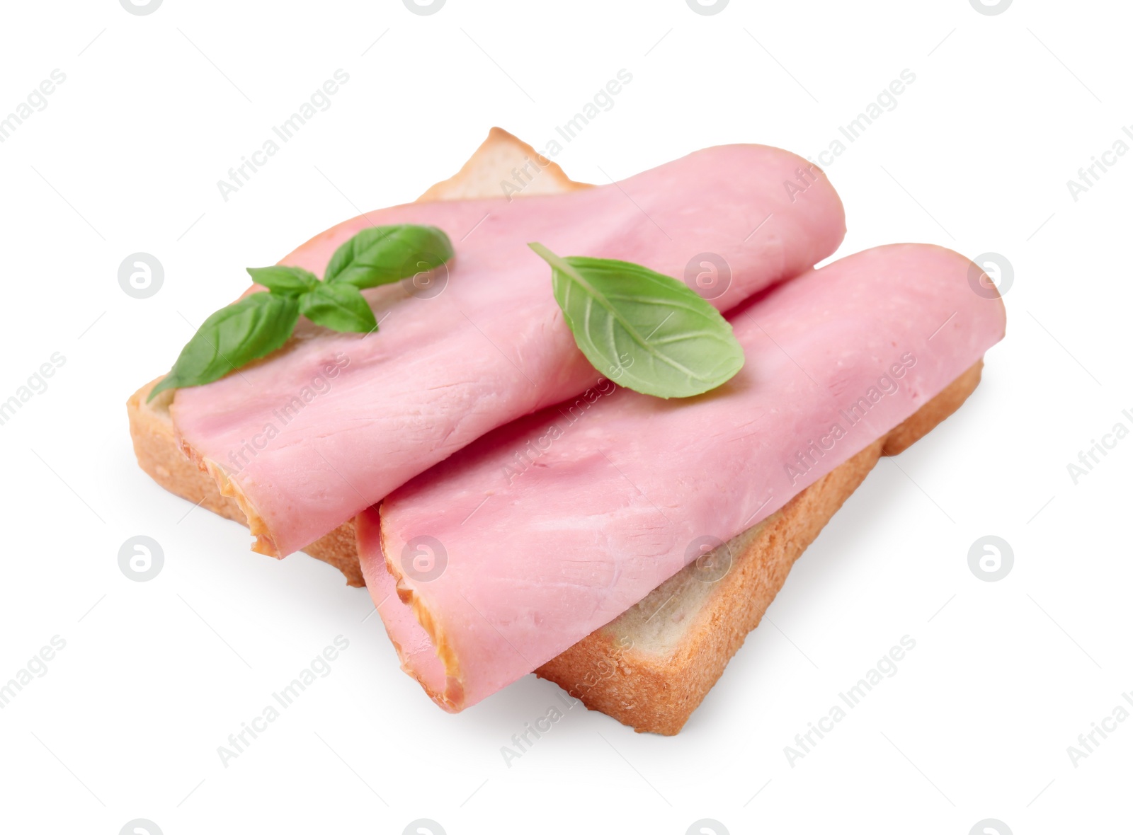 Photo of Delicious sandwich with ham isolated on white