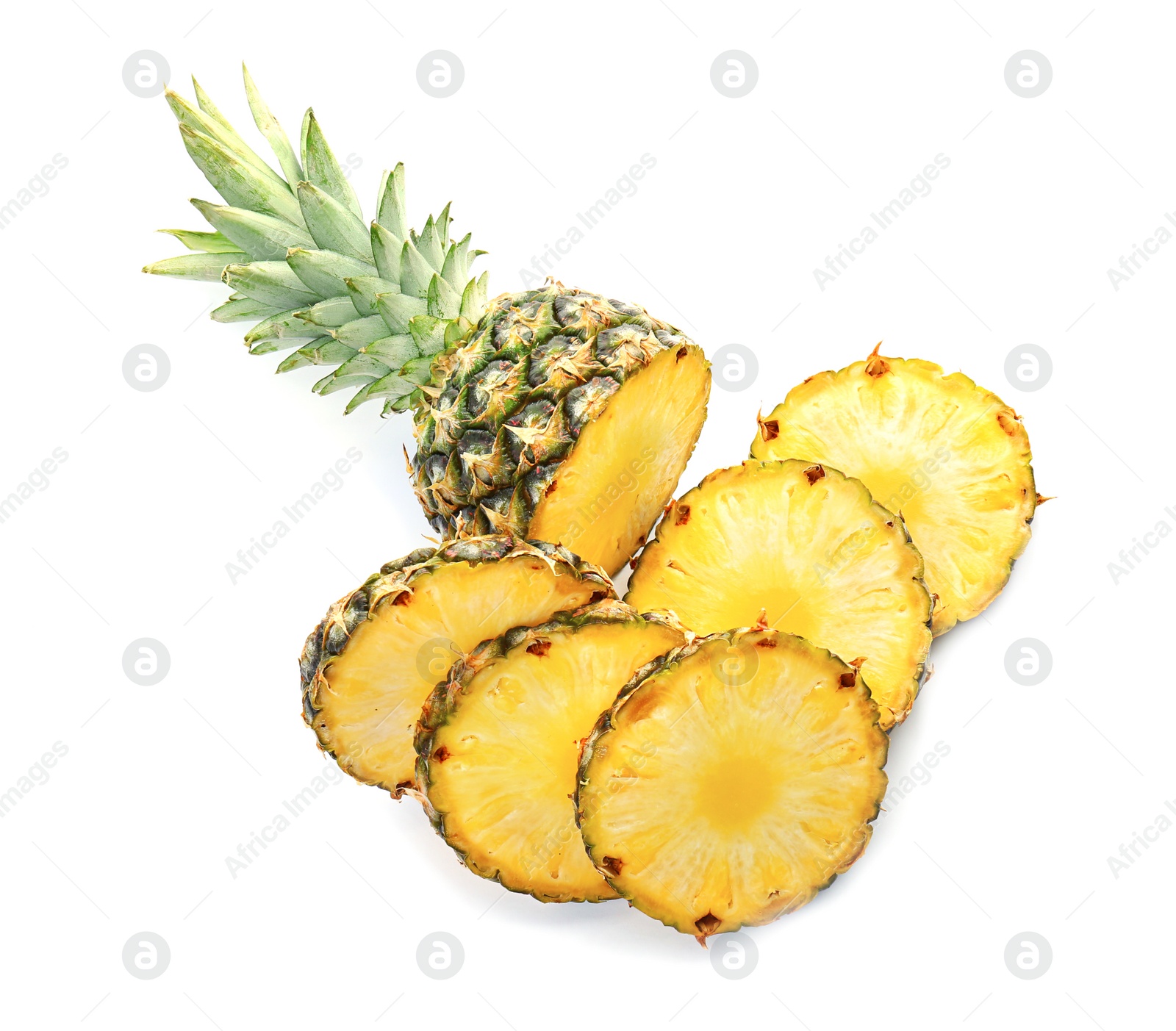 Photo of Cut fresh pineapple on white background