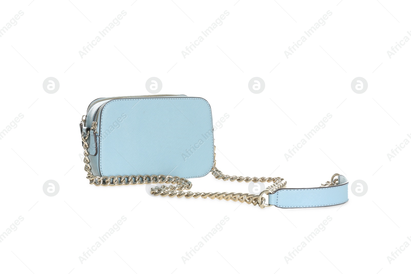 Photo of Stylish blue woman's bag isolated on white