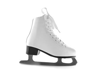 Photo of One leather ice skate isolated on white