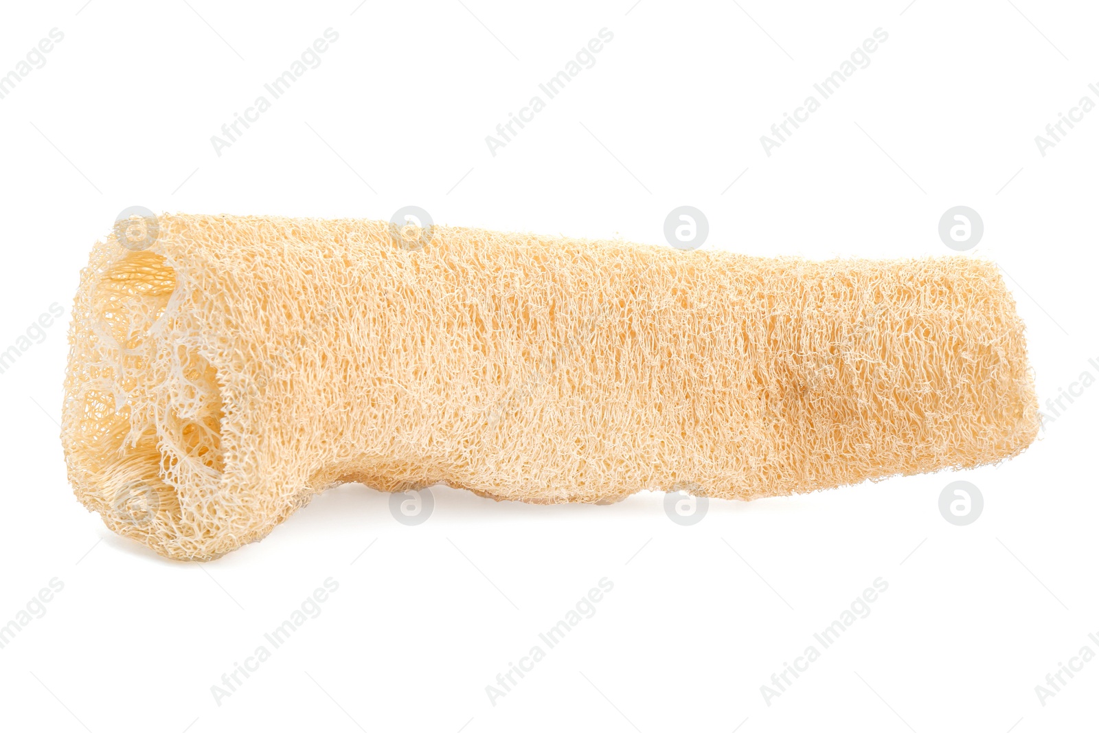 Photo of Loofah sponge isolated on white. Personal hygiene product