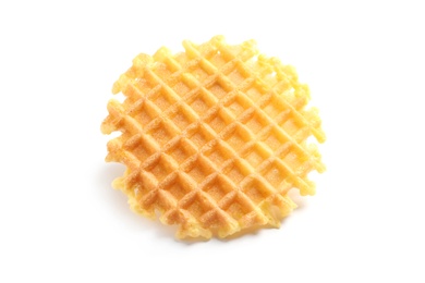 Photo of Delicious waffle for breakfast on white background