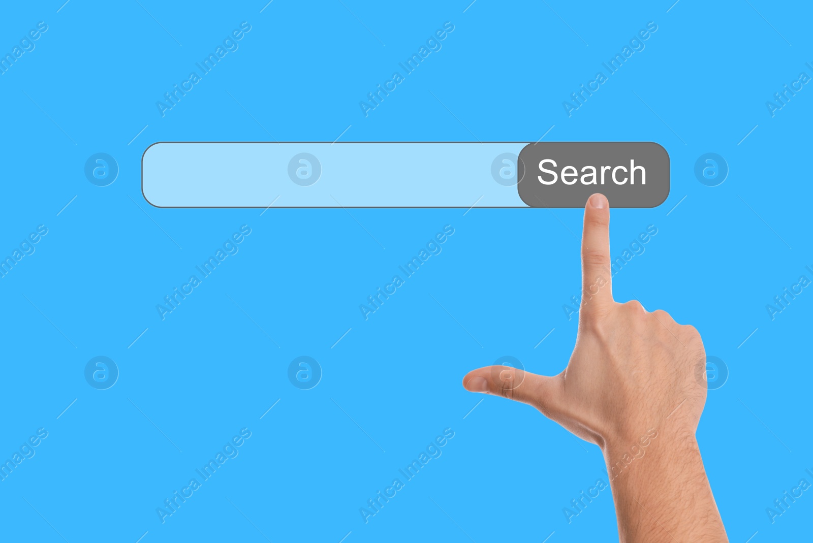 Image of Man using search bar on virtual screen, closeup