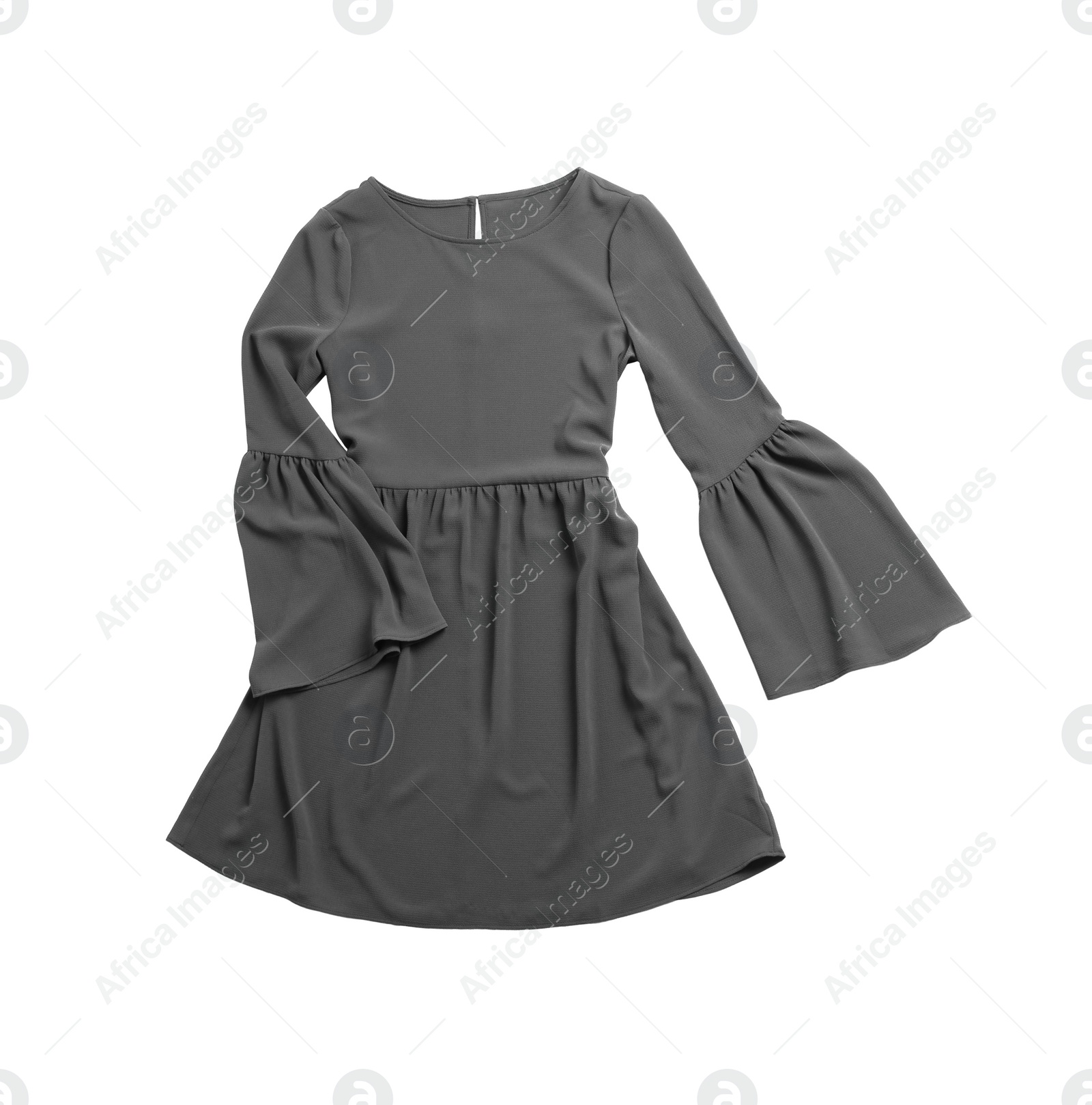 Photo of Short grey dress isolated on white, top view