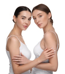 Photo of Beautiful young women with healthy skin on white background