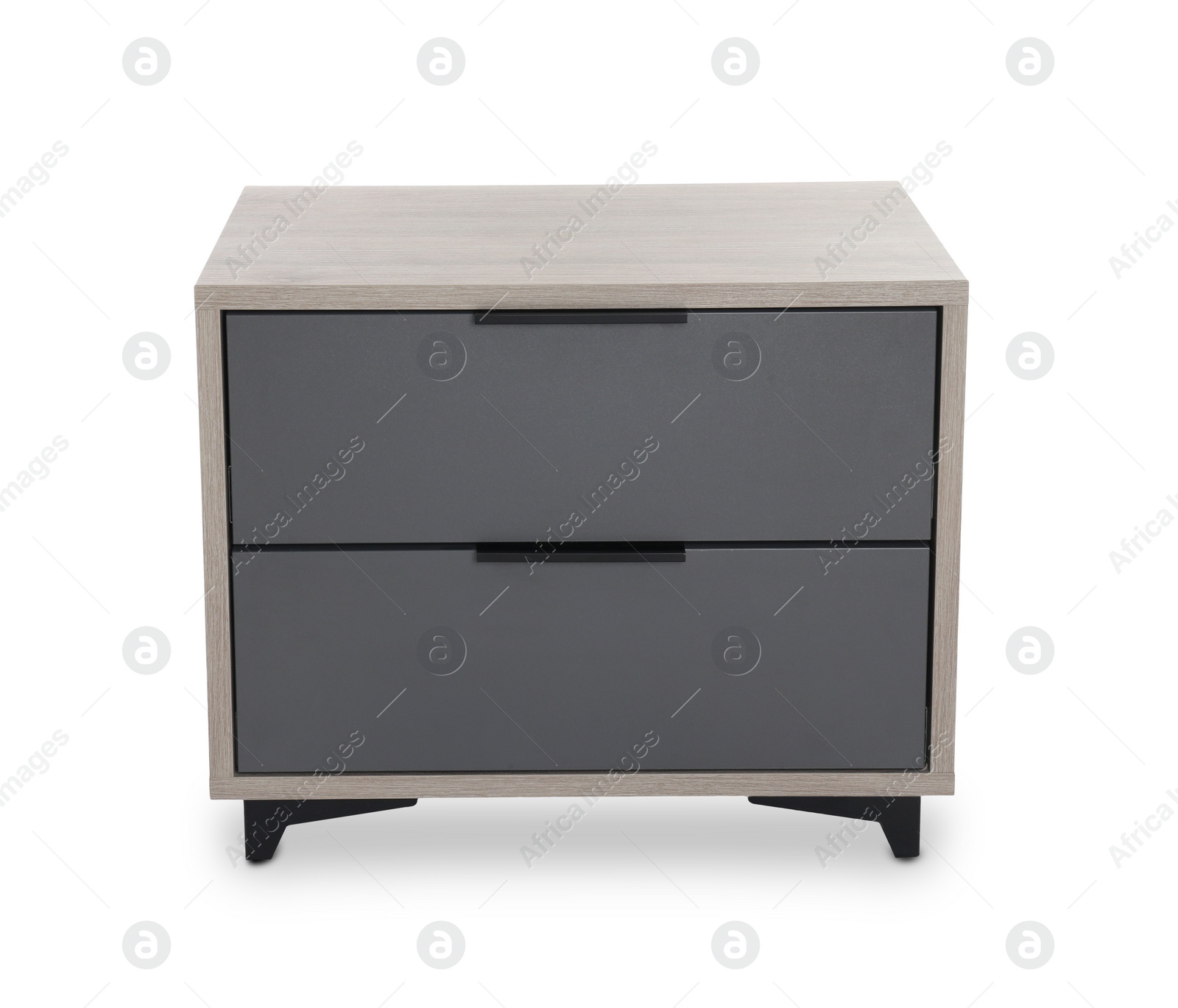 Photo of Stylish gray bedside table isolated on white