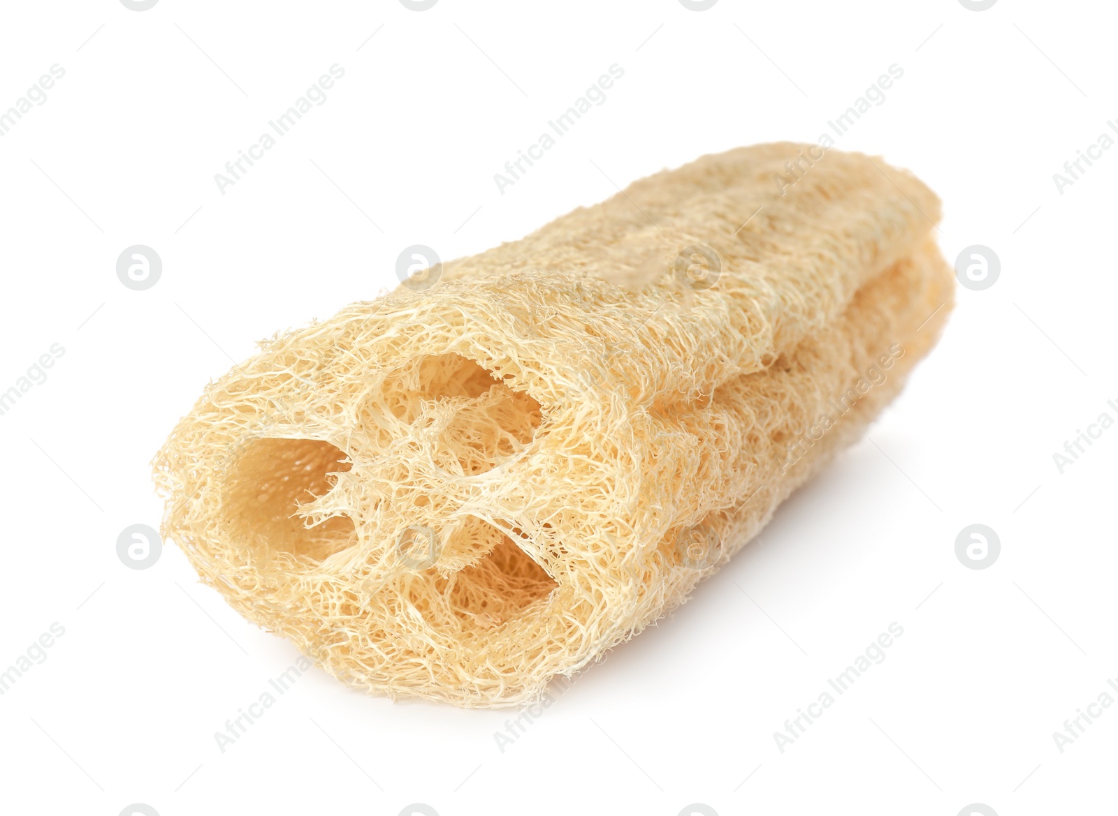 Photo of One natural loofah sponge isolated on white