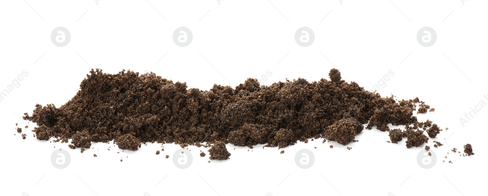 Photo of Pile of soil on white background. Fertile ground