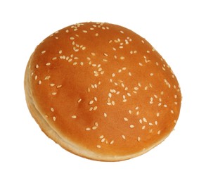 Photo of One fresh hamburger bun isolated on white