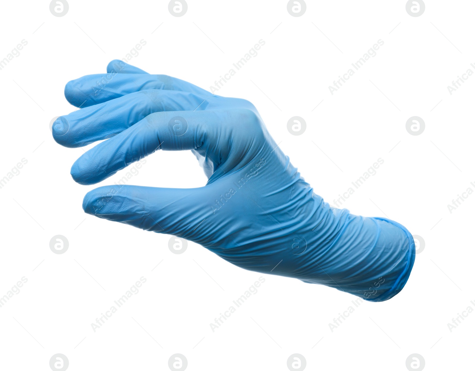 Image of One light blue medical glove isolated on white