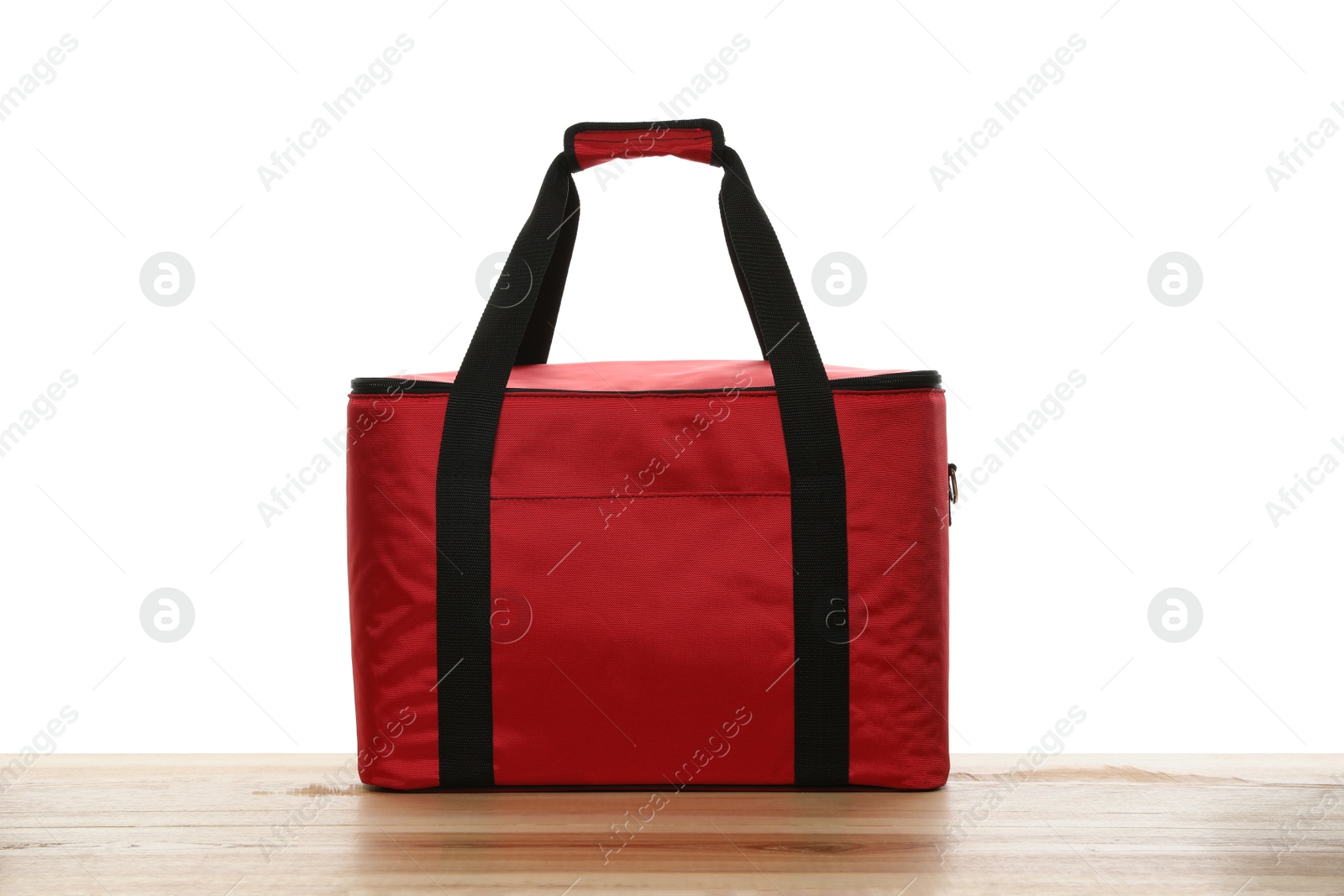 Photo of Modern red thermo bag isolated on white