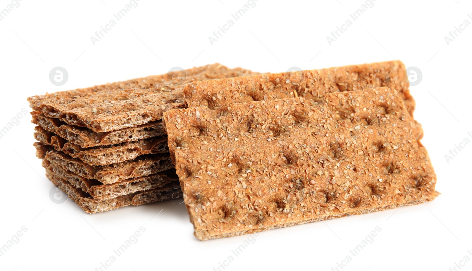 Photo of Fresh crunchy rye crispbreads on white background