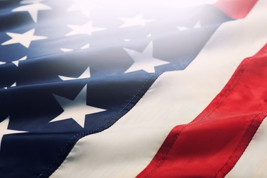 Image of American flag as background, closeup. National symbol of USA