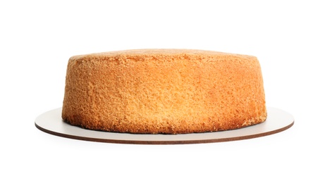 Photo of Delicious fresh homemade cake on white background