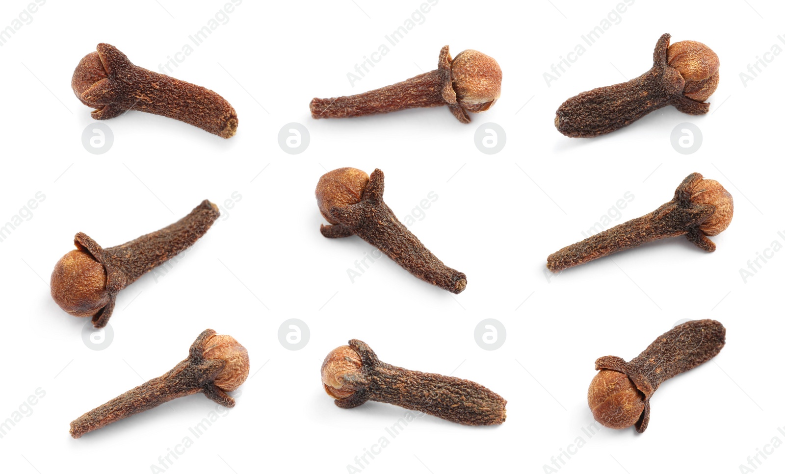 Image of Set with aromatic dried cloves on white background 