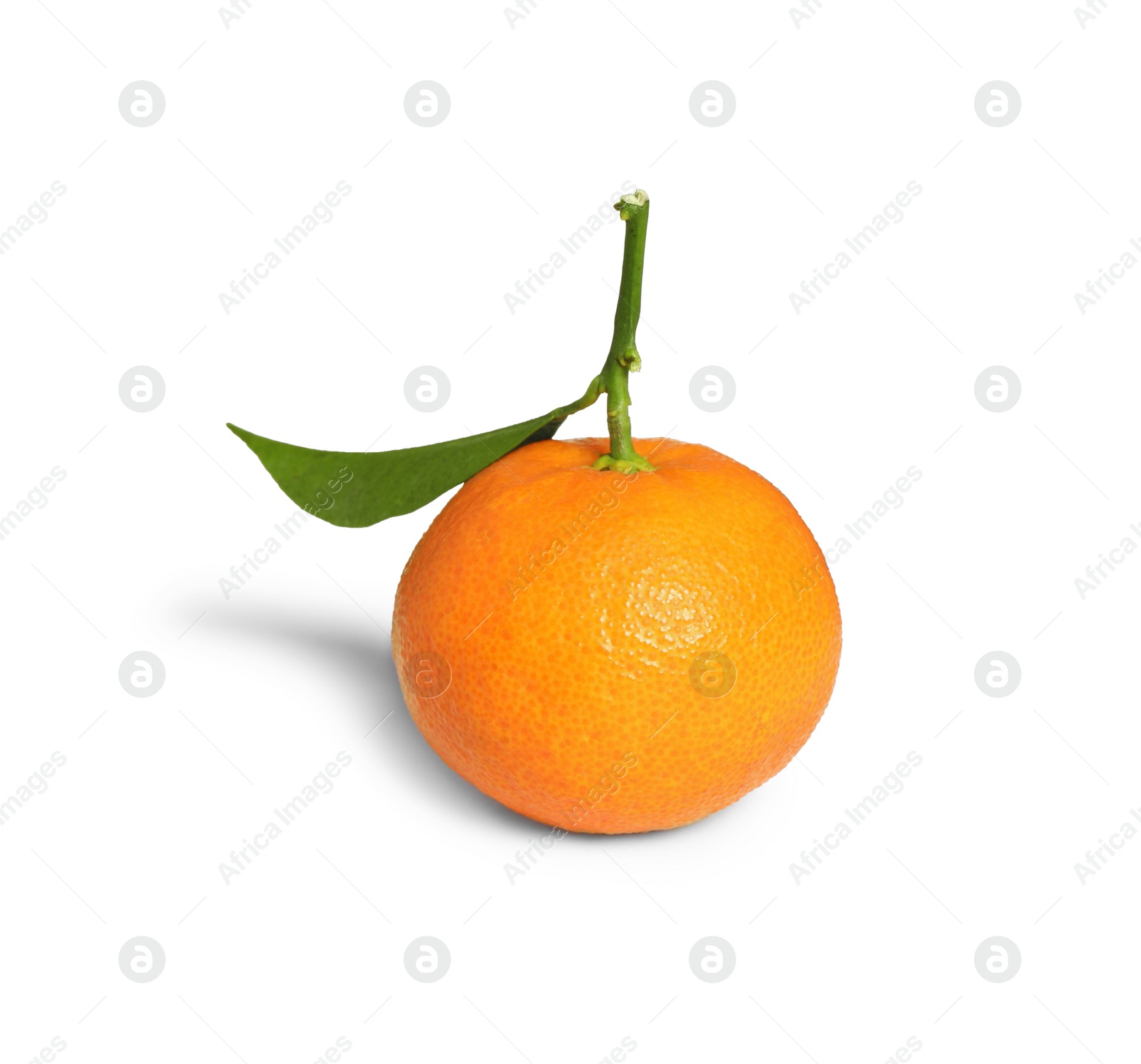 Photo of Fresh ripe juicy tangerine with green leaf isolated on white