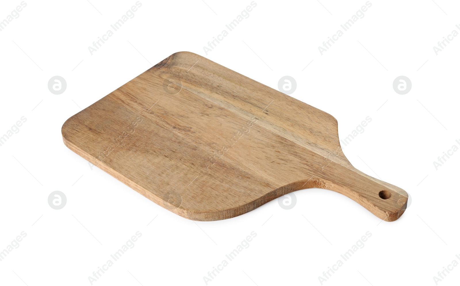 Photo of One wooden cutting board isolated on white